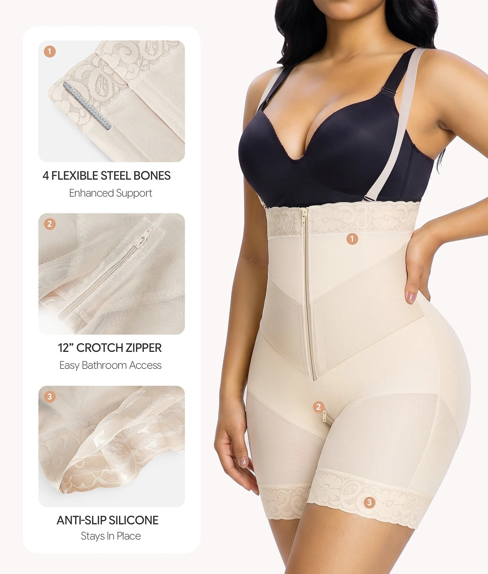 SHAPERX V-Shaped Strapless Shaper Shorts with Removable Straps