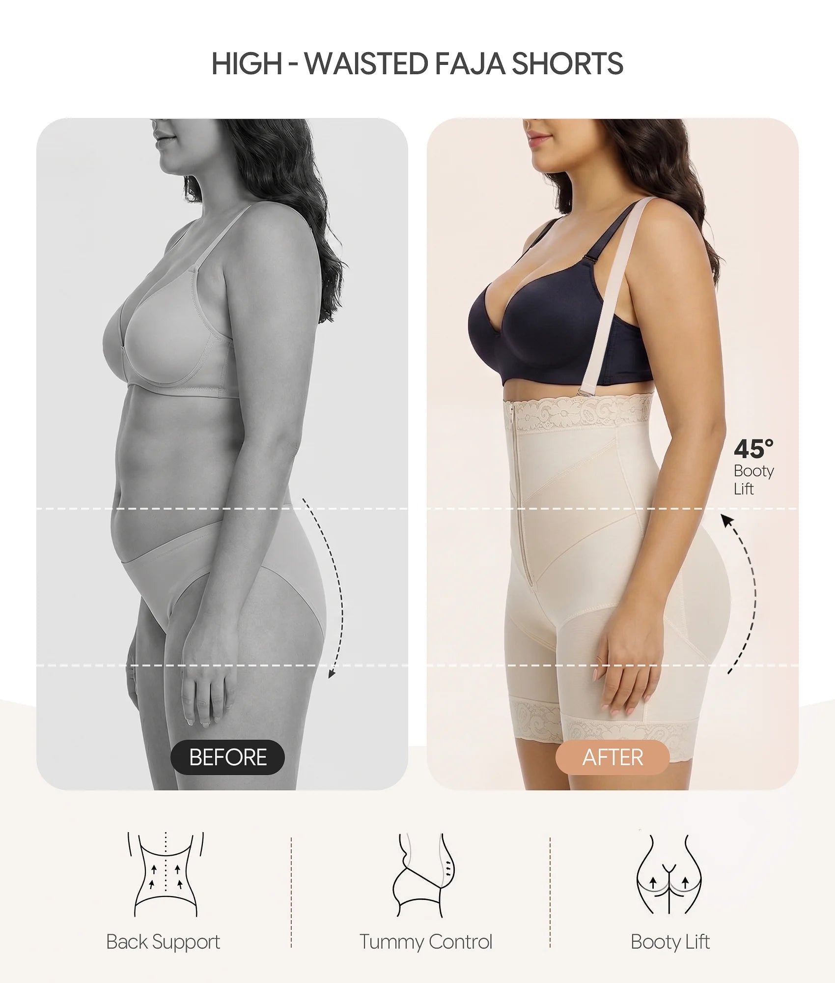 SHAPERX V-Shaped Strapless Shaper Shorts with Removable Straps
