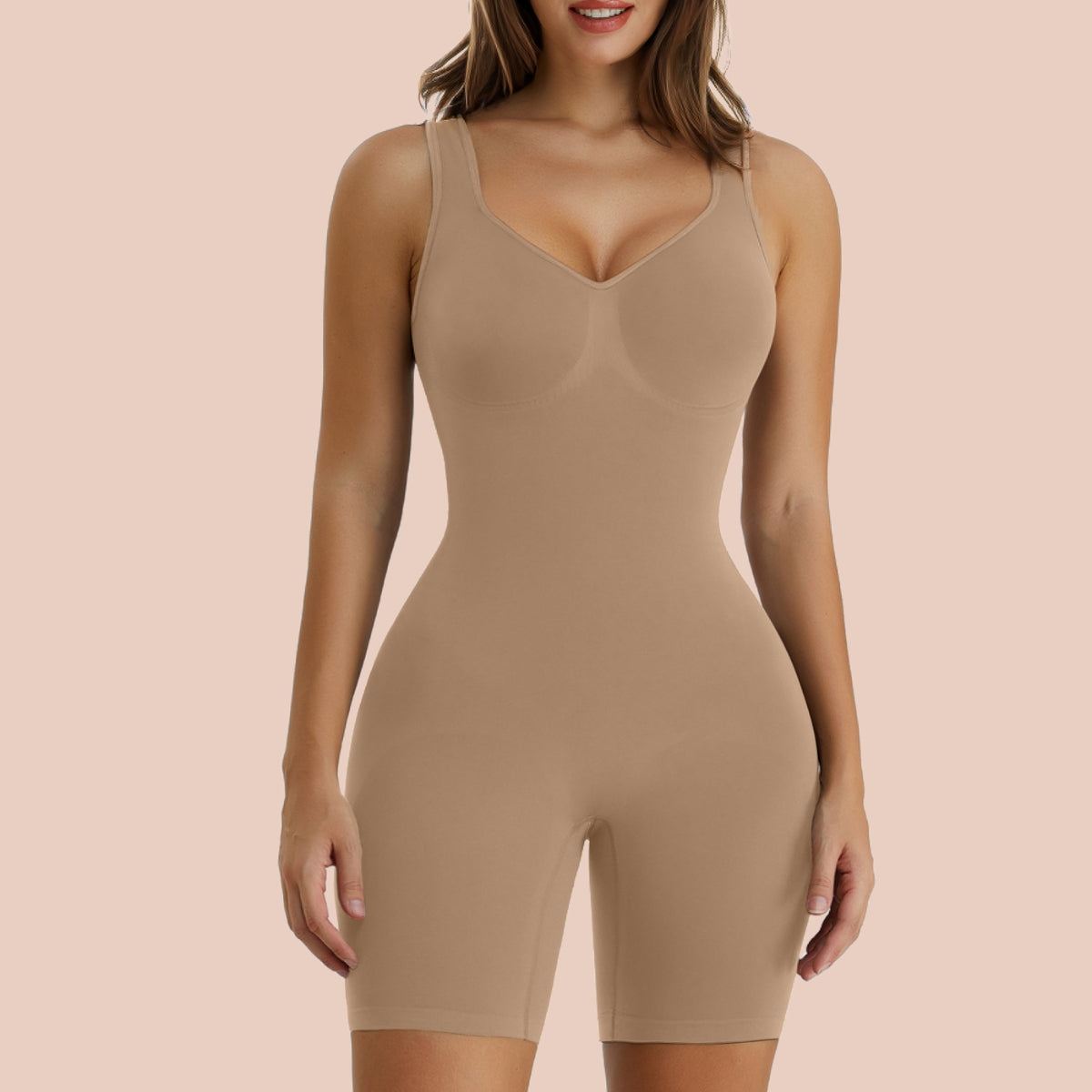 SHAPERX Wide Starps Mid-Thigh Bodysuit Tummy Control Shapewear Seamless Sculpting Body Shaper