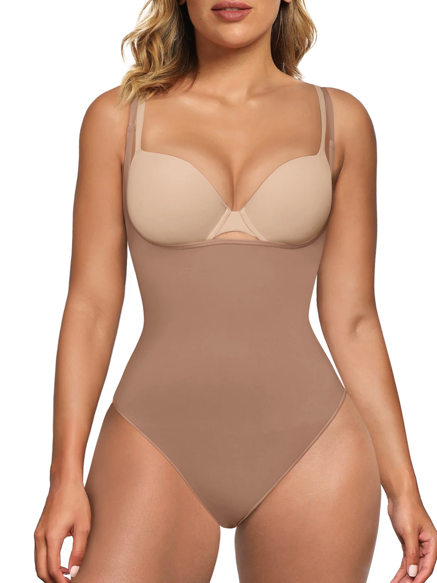 SHAPERX Open Bust Shapewear Tummy Control Bodysuits for Women Seamless Compression High Waisted Body Shaper SHAPERX