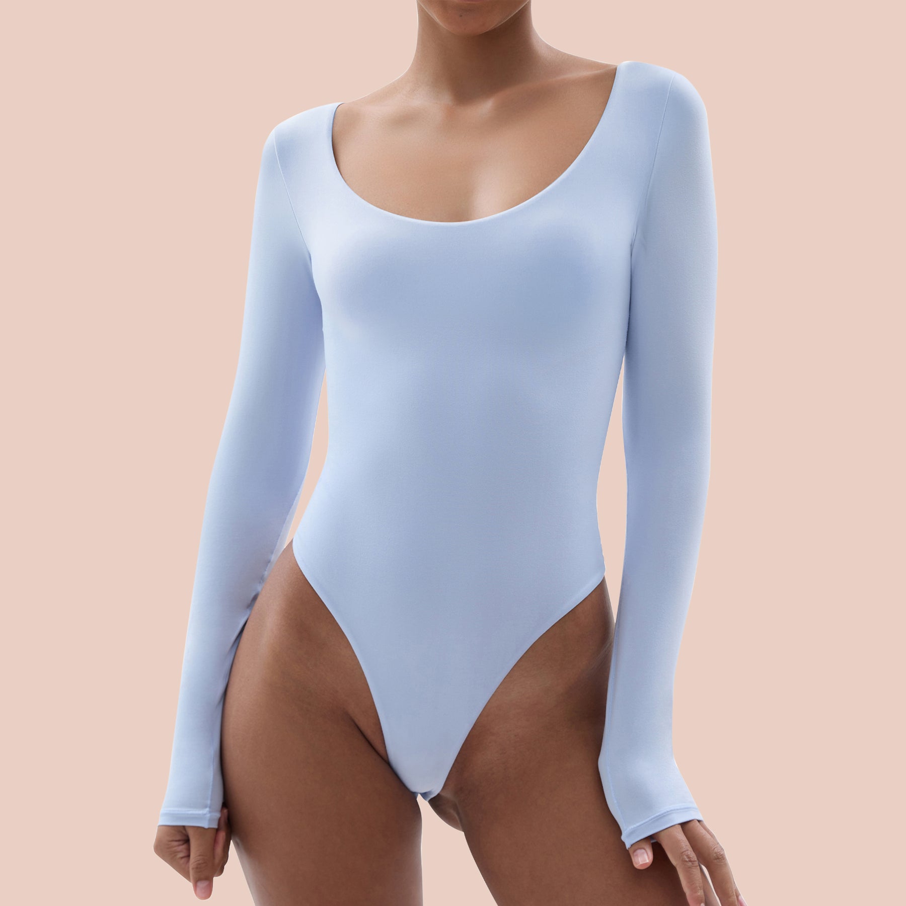 SHAPERX Long Sleeves Thong Bodysuits for Women Crew Neck Tops Basic  Stretchy T-shirt : : Clothing, Shoes & Accessories