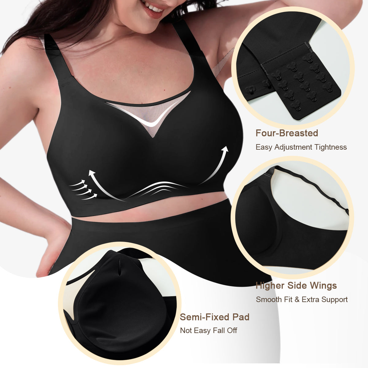 SHAPERX Wireless Bras for Women V Mesh Supportive Full Coverage Everyday Bralette