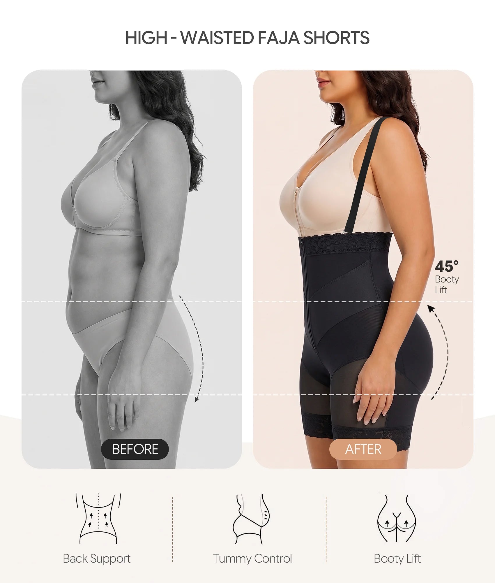 SHAPERX V-Shaped Strapless Shaper Shorts with Removable Straps