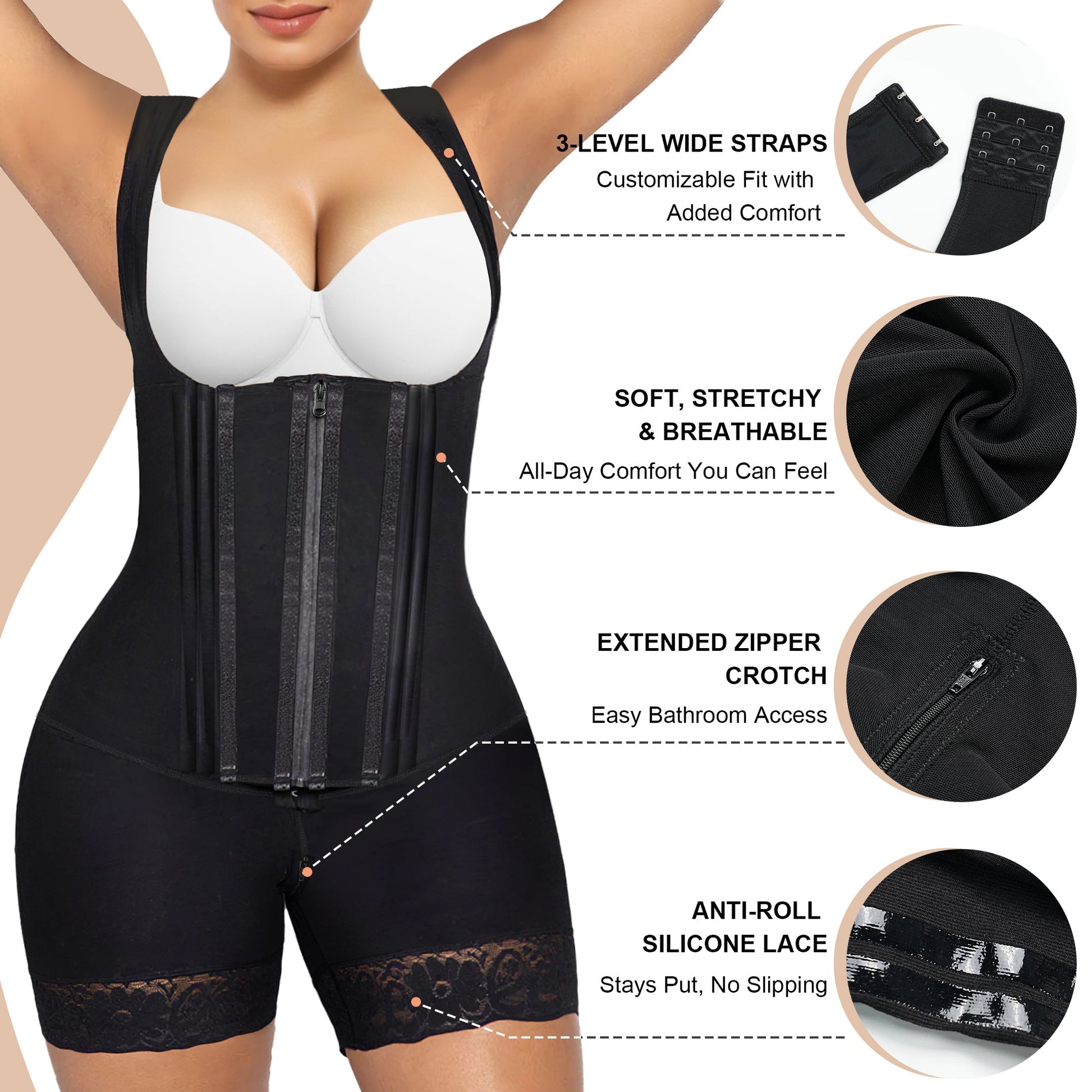 SHAPERX Fajas Colombianas Shapewear for Women Tummy Control Body Shaper Postpartum Butt Lifter with Zipper and Hooks SHAPERX