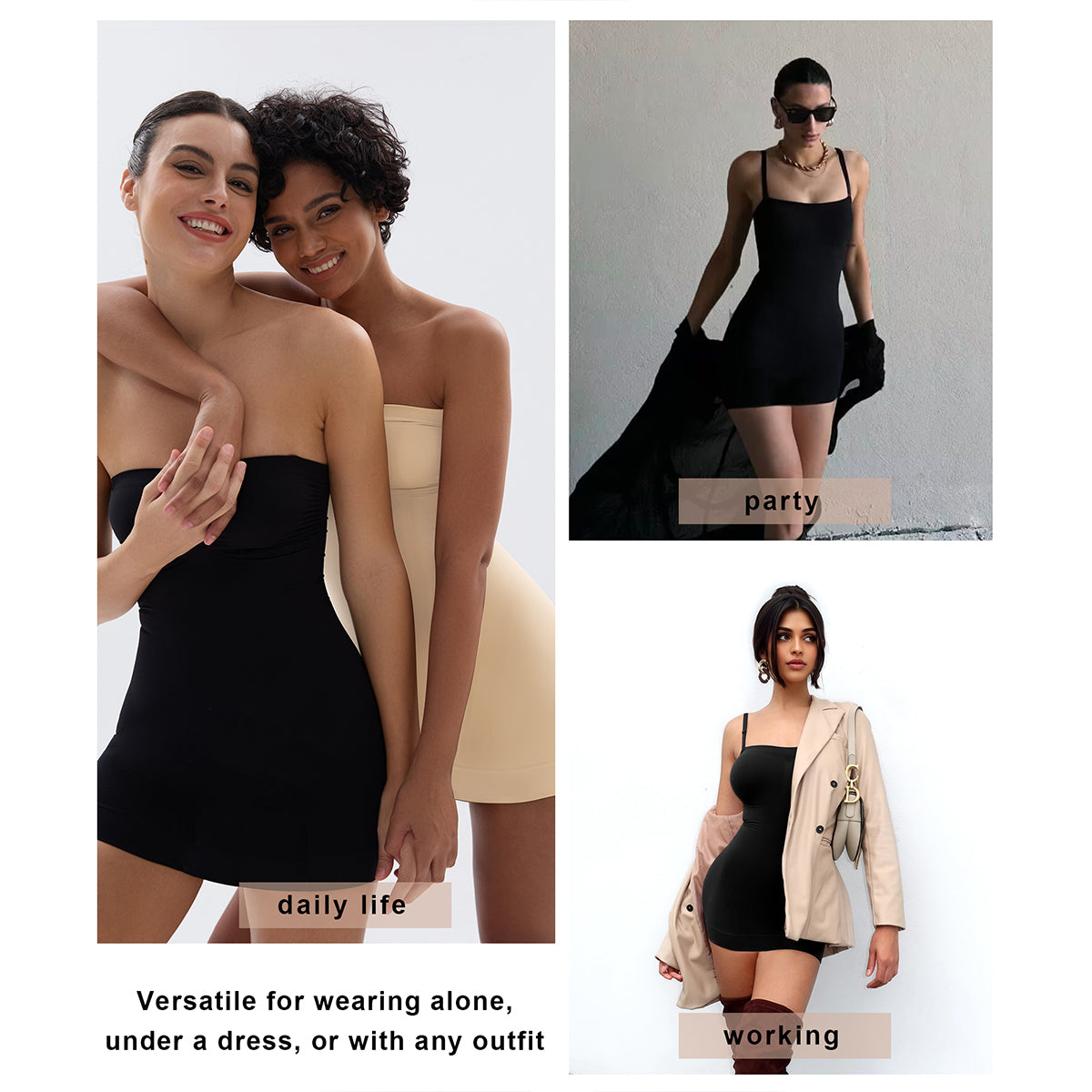 SHAPERX Seamless Tummy Control Slip Dress with Removable Straps SHAPERX Seamless Tummy Control Slip Dress with Removable Straps