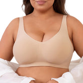 SHAPERX Seamless Oversized Bras wireless V Neck Everyday Bra Comfortable Cloud Feel Soft Padded Bras