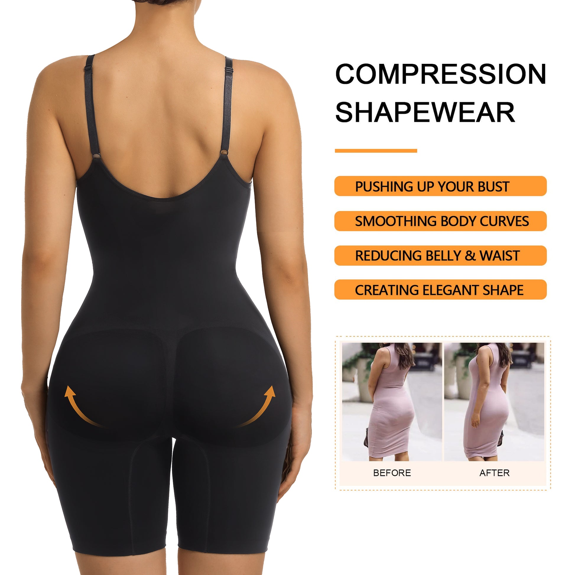SHAPERX Mid-Thigh Tummy Control Bodysuit with Removable Pads