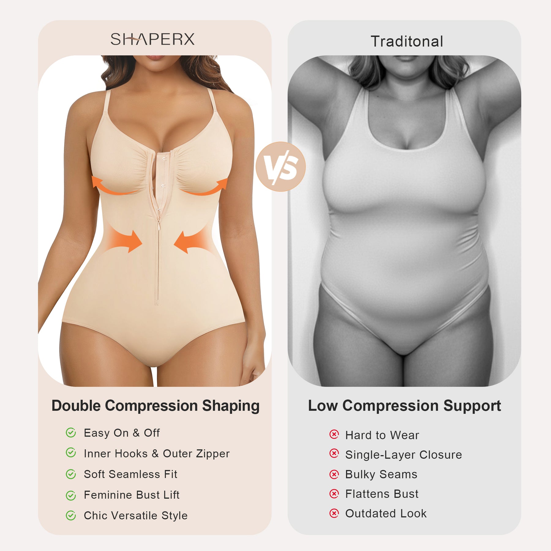 SHAPERX Shapewear Bodysuit for Women Tummy Control Seamless Zip-Up Body Shaper Snatched Waist Sculpting Body Suit