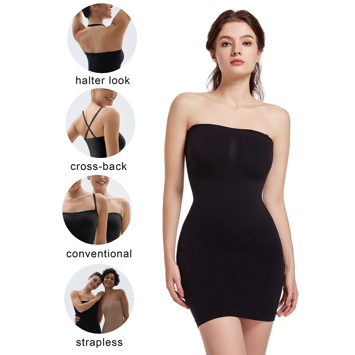AliyaFeng Shapewear Slip Dress Donna – Controllo Pancia, Scollo A V, Senza Cuciture, Spalline Regolabili, Body Shaper Per Curve A Clessidra, Taglie S-2XL
