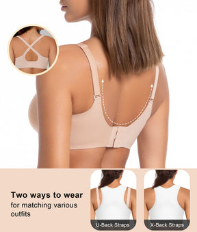 SHAPERX Wireless Bras for Women Seamless Push Up V Mesh Bralette No Underwire Full Coverage T-Shirt Bra with Removable Pads SHAPERX
