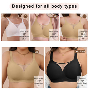 SHAPERX Wireless Bras for Women V Mesh Supportive Full Coverage Everyday Bralette