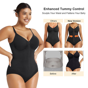 SHAPERX Women's Zip-Up Shapewear Bodysuit Tummy Control Seamless Sculpting Body Shaper Medium Compression