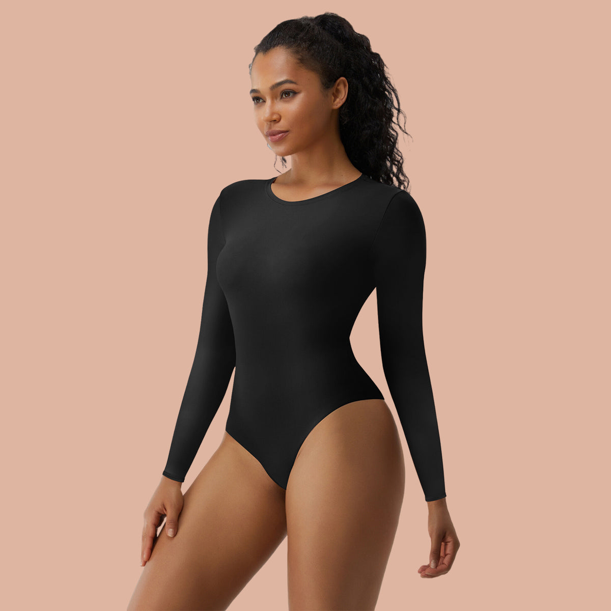 Bodysuit for Women Crew Long Sleeve Seamless Thong Body Shaper