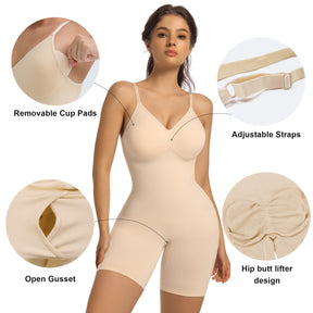 SHAPERX Bra Free Tummy Control Shapewear Mid Thigh Body Shaper with Removable Pads