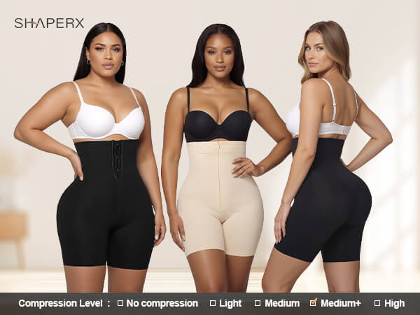 SHAPERX High-Waisted Zip & Hook Shaper Shorts - Mobile Image 1