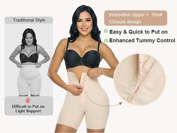 SHAPERX High-Waisted Zip & Hook Shaper Shorts - Mobile Image 2