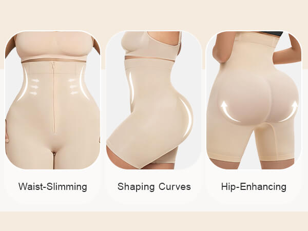 SHAPERX High-Waisted Zip & Hook Shaper Shorts - Mobile Image 3