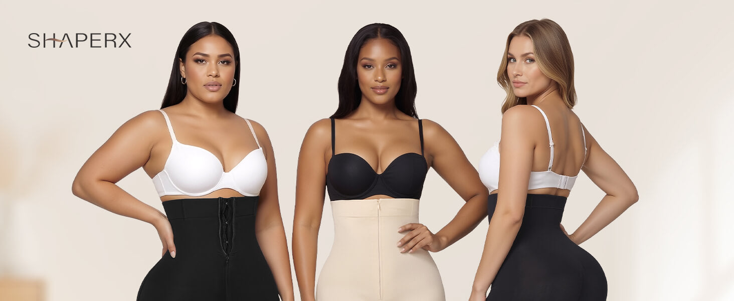 SHAPERX High-Waisted Zip & Hook Shaper Shorts - Detail Image 1