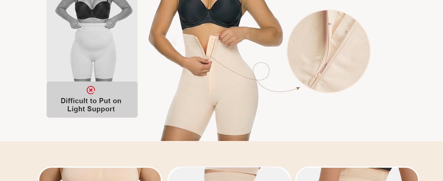 SHAPERX High-Waisted Zip & Hook Shaper Shorts - Detail Image 3