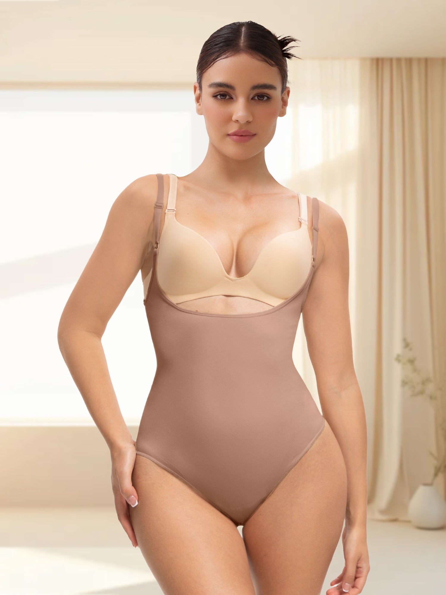 SHAPERX Open Bust Shapewear Tummy Control Bodysuits for Women Seamless Compression High Waisted Body Shaper SHAPERX