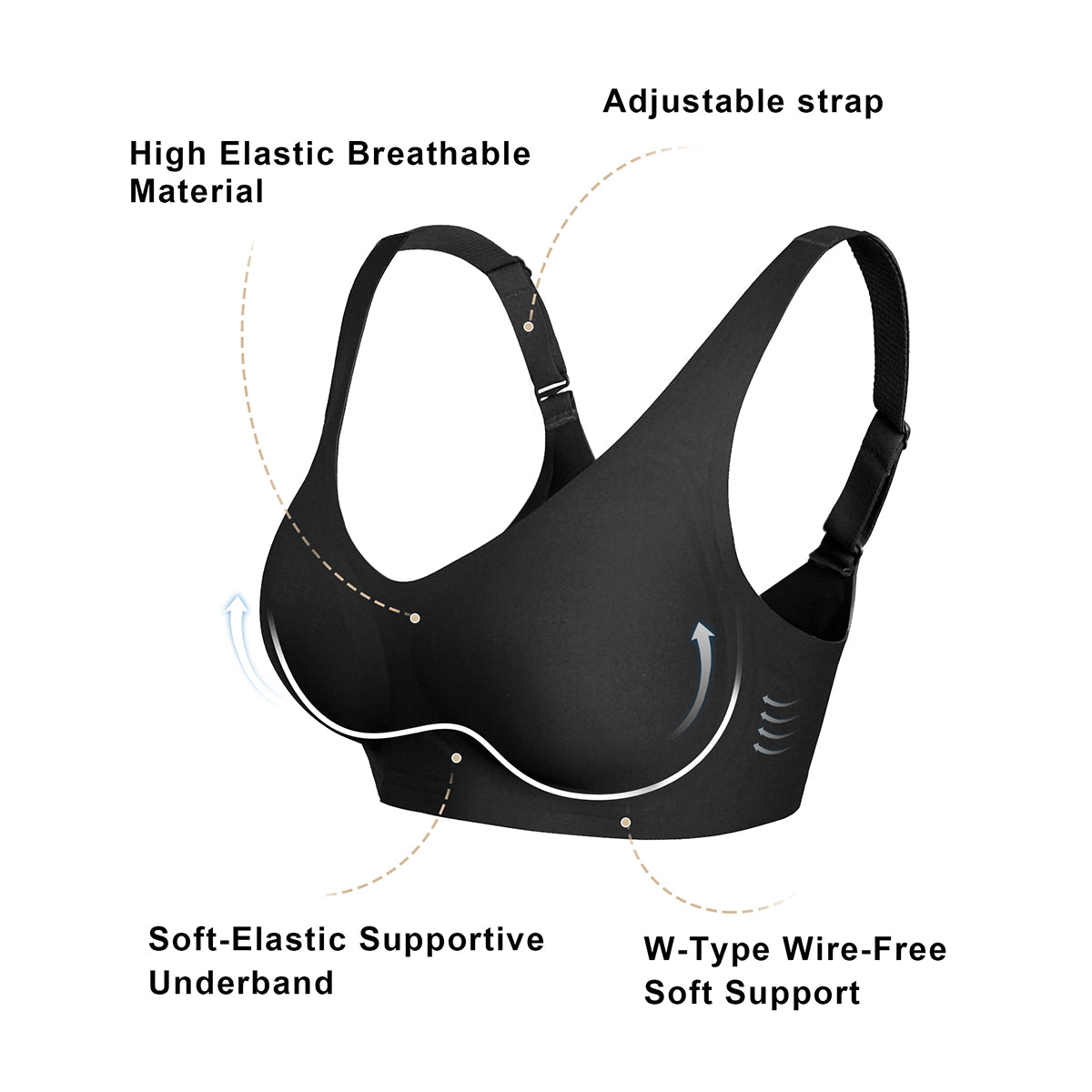 SHAPERX Seamless Oversized Bras wireless V Neck Everyday Bra Comfortable Cloud Feel Soft Padded Bras