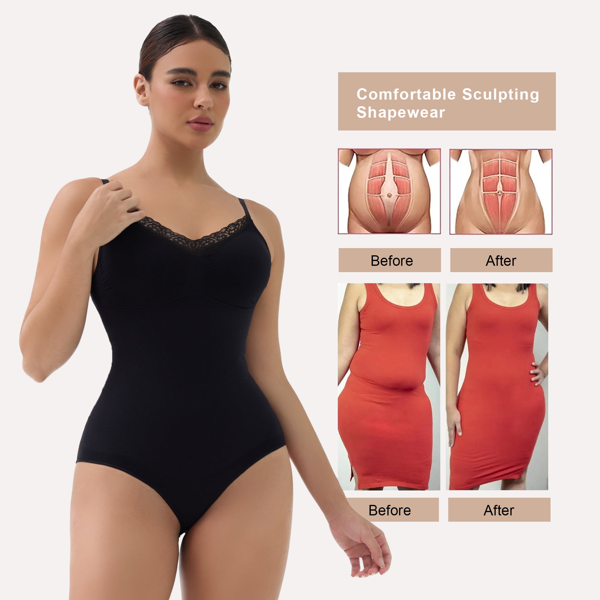 SHAPERX Lace Seamless Adjustable Straps Tummy Control Brief