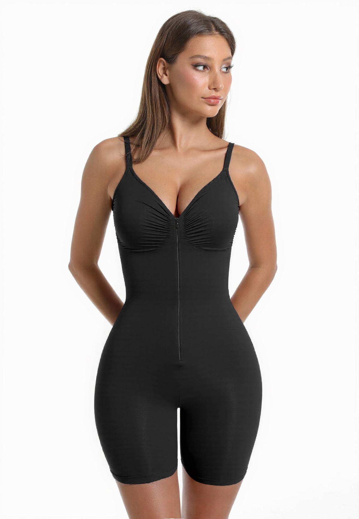 SHAPERX Shapewear Tummy Control for Women Zip Front Mid Thigh Bodysuit Seamless Sculpting Snatched Waist Body Suit SHAPERX