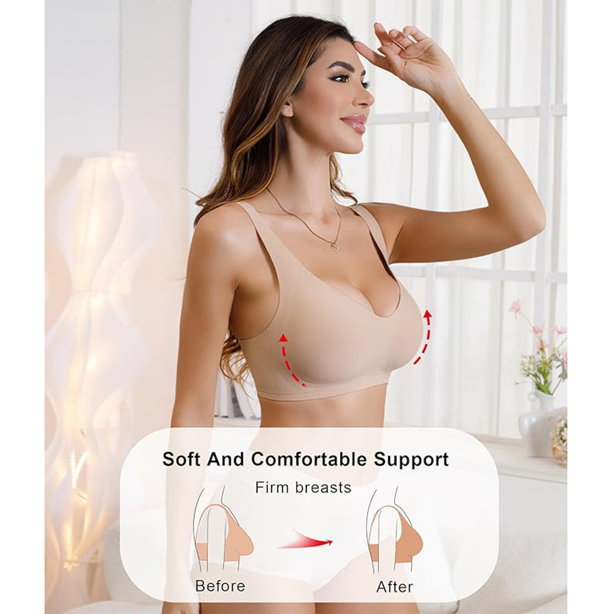 SHAPERX Seamless V-Neck Wireless Everyday Bra