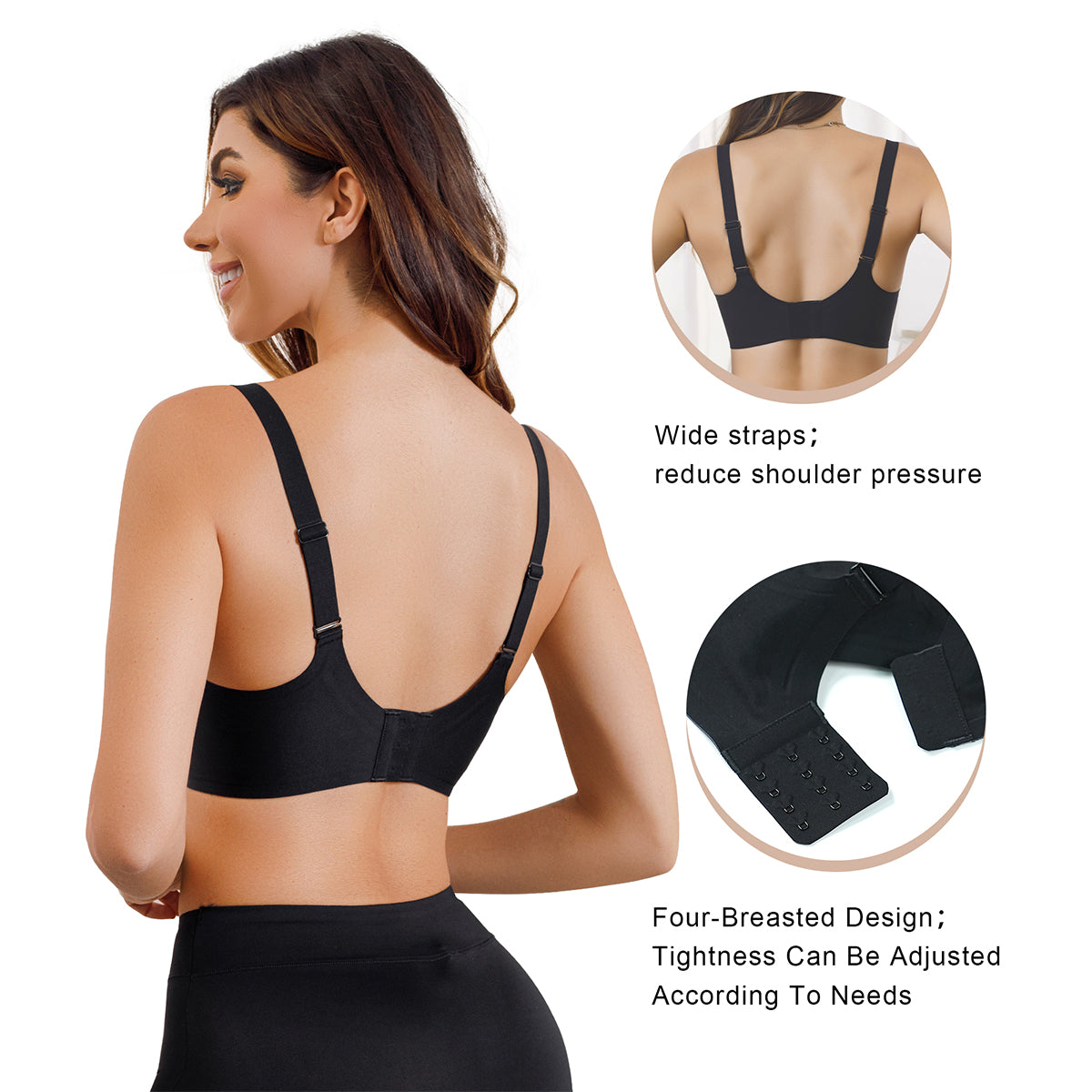 SHAPERX Seamless Oversized Bras wireless V Neck Everyday Bra Comfortable Cloud Feel Soft Padded Bras