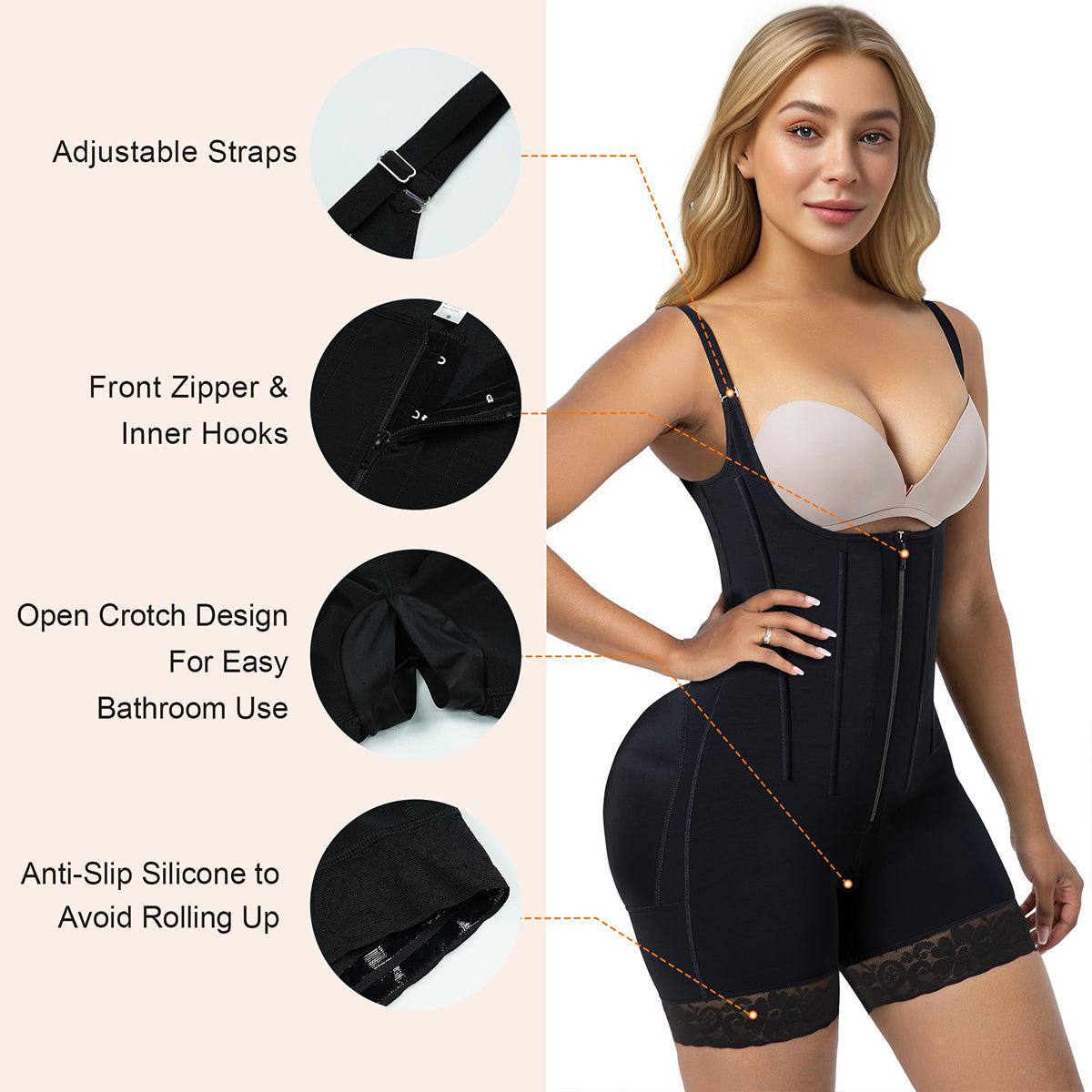 SHAPERX Fajas Colombianas Open Bust Tummy Control Shapewear for Women with Butt Lifter Adjustable Straps SHAPERX