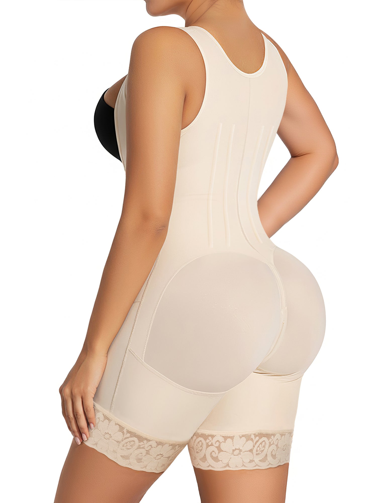 SHAPERX Zipper & Hook 8-Steel-Bones Open Bust Fajas with Butt Lift