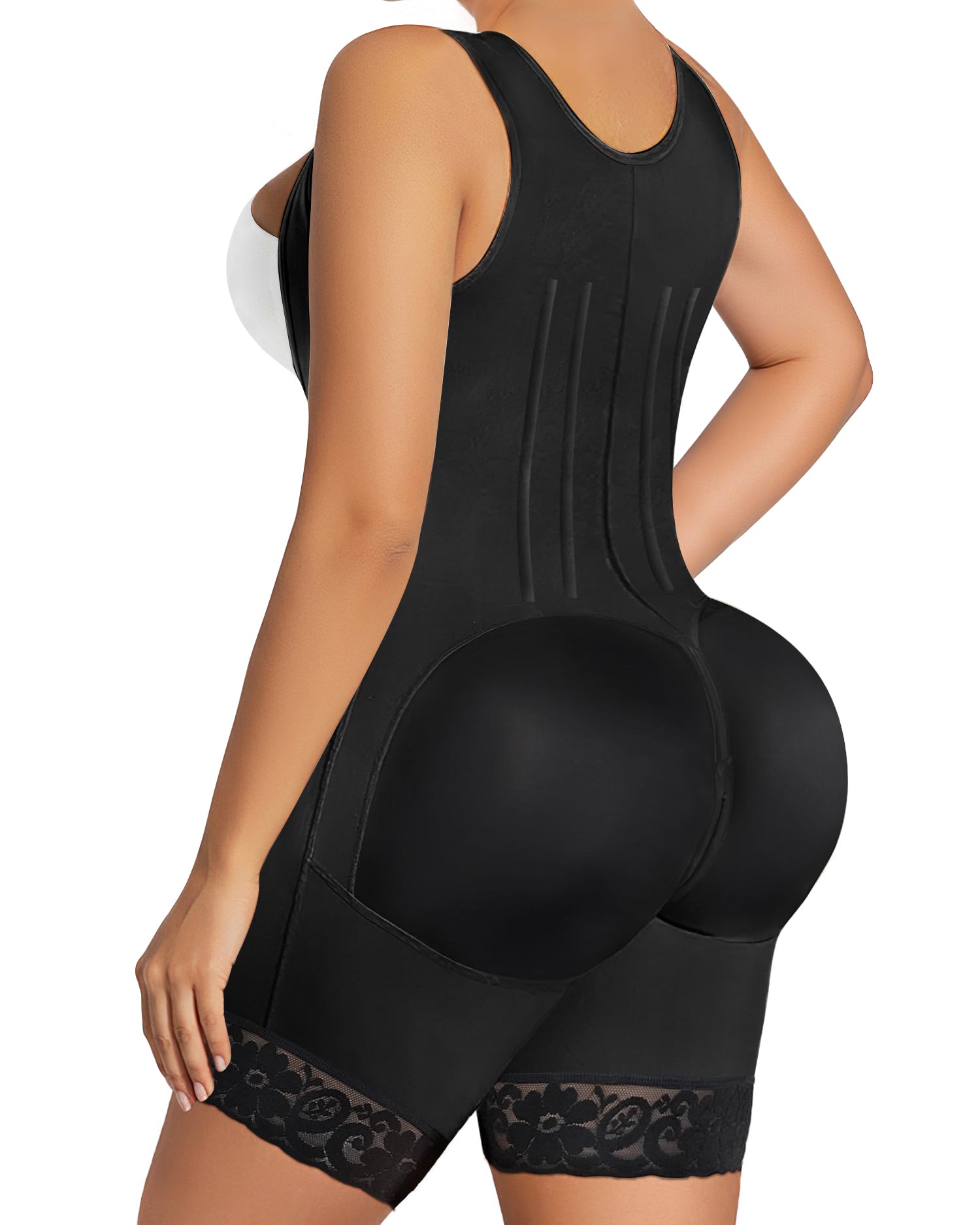 SHAPERX Zipper & Hook 8-Steel-Bones Open Bust Stage 2 Fajas with Butt Lift