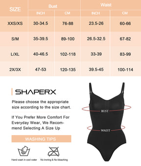 SHAPERX Tummy Control Shapewear Adjustable Straps Seamless Thong Body Shaper