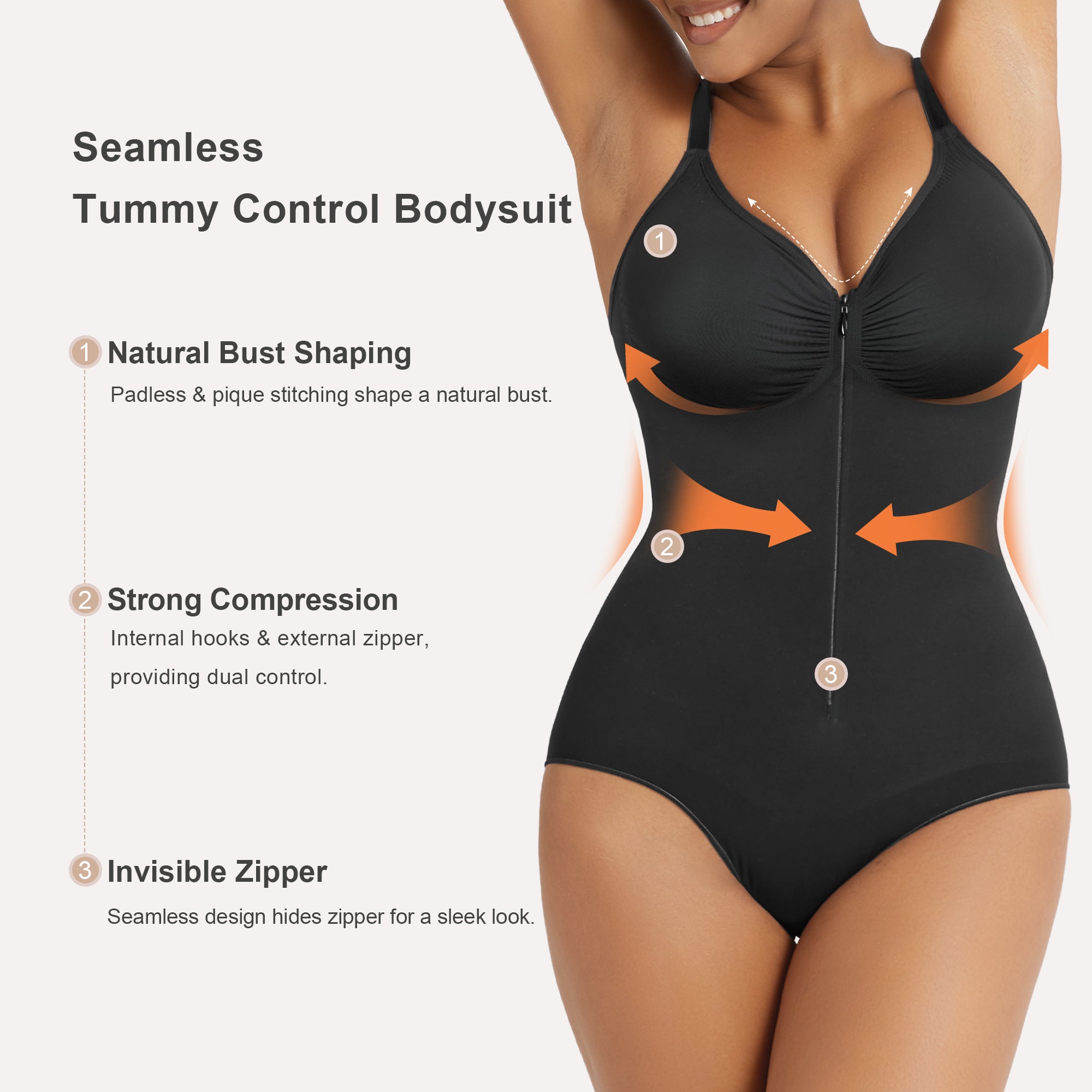 SHAPERX Zip-Up Tummy Control Brief Bodysuit