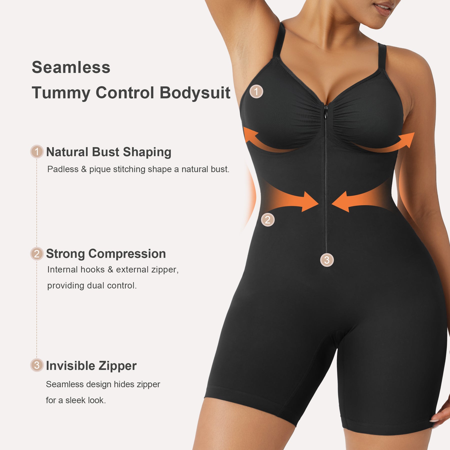 SHAPERX Shapewear Bodysuit for Women Tummy Control Seamless Zip-Up Body Shaper Snatched Waist Sculpting Body Suit