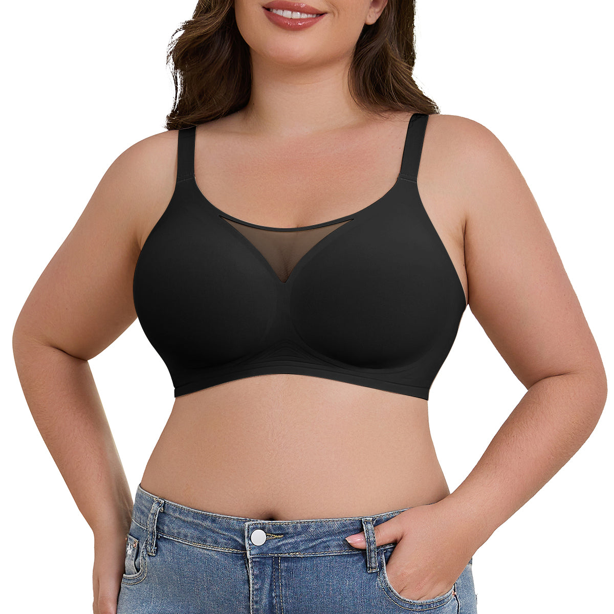 SHAPERX Wireless Bras for Women V Mesh Supportive Full Coverage Everyday Bralette