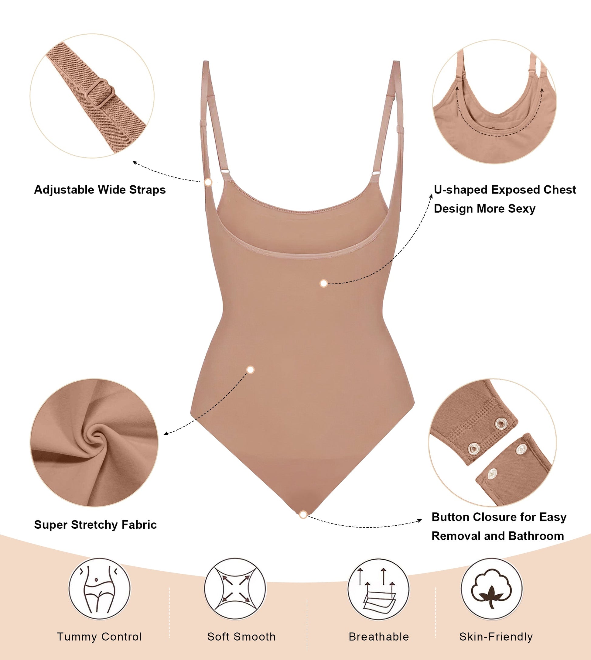 SHAPERX Open Bust Shapewear Tummy Control Bodysuits for Women Seamless Compression High Waisted Body Shaper SHAPERX