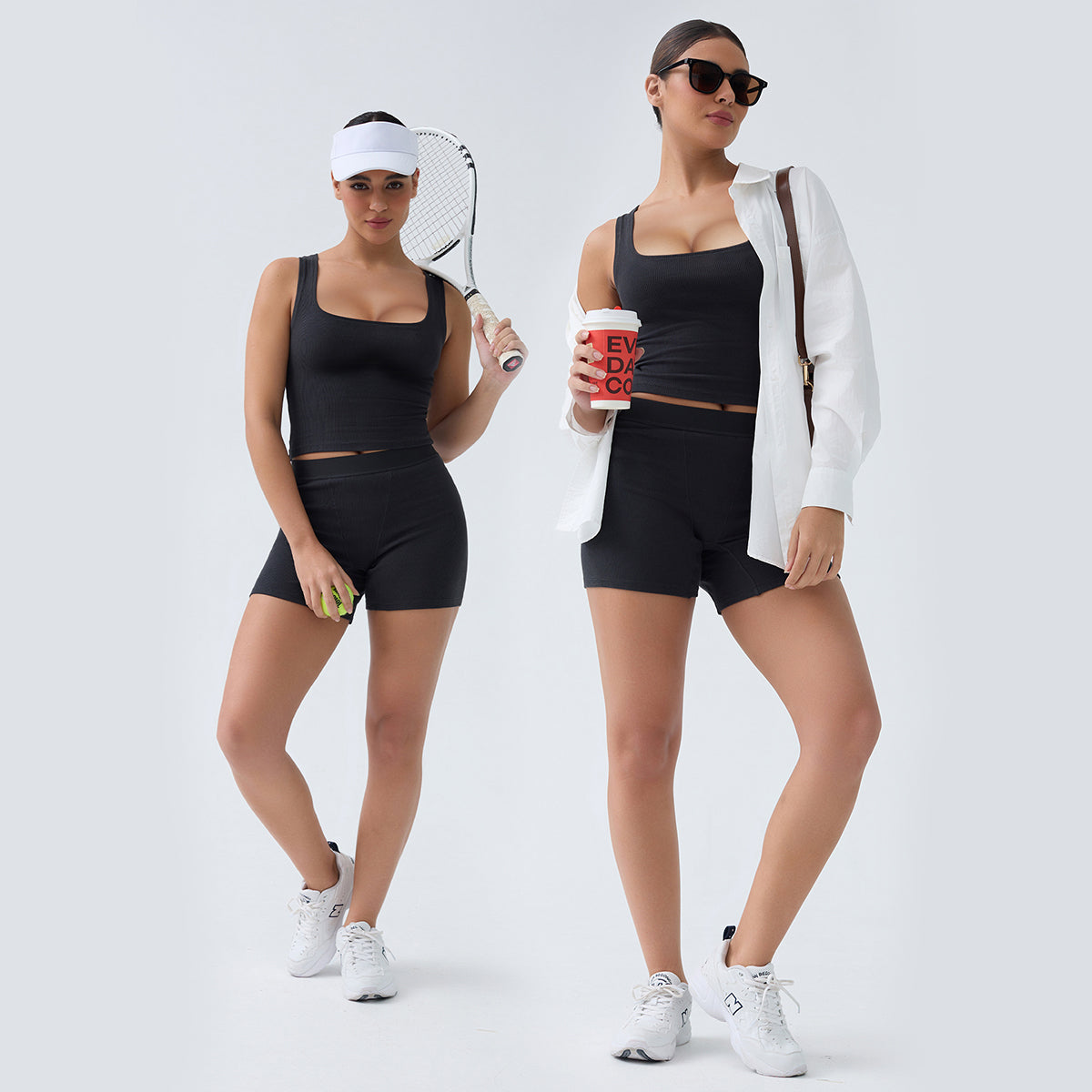 SHAPERX 2 Piece Set Workout Outfit Ribbed Scoop Neck Tank Top  Lounge Activewear Sets