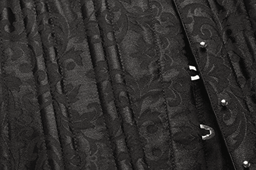 Close-up of black brocade fabric and vertical boning channels on underbust corset