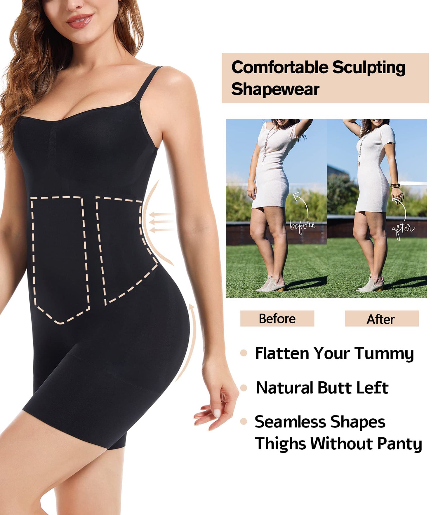 Women Tummy Control Sculpting Shapewear Bodysuits Seamless Slimming Body  Shaper