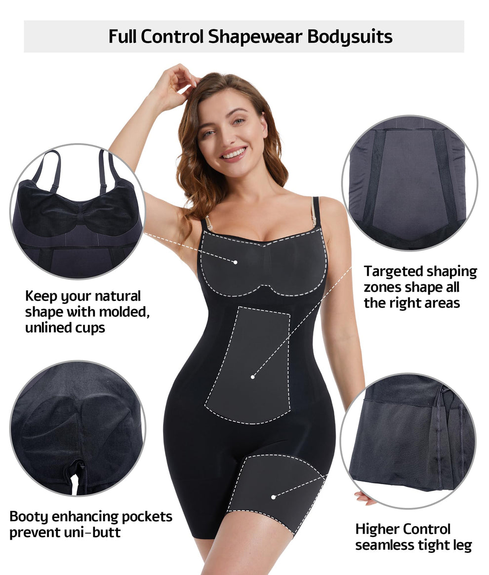 SHAPERX One-Piece Seamless Shorts Bodysuit | Booty Pockets & Tummy ...