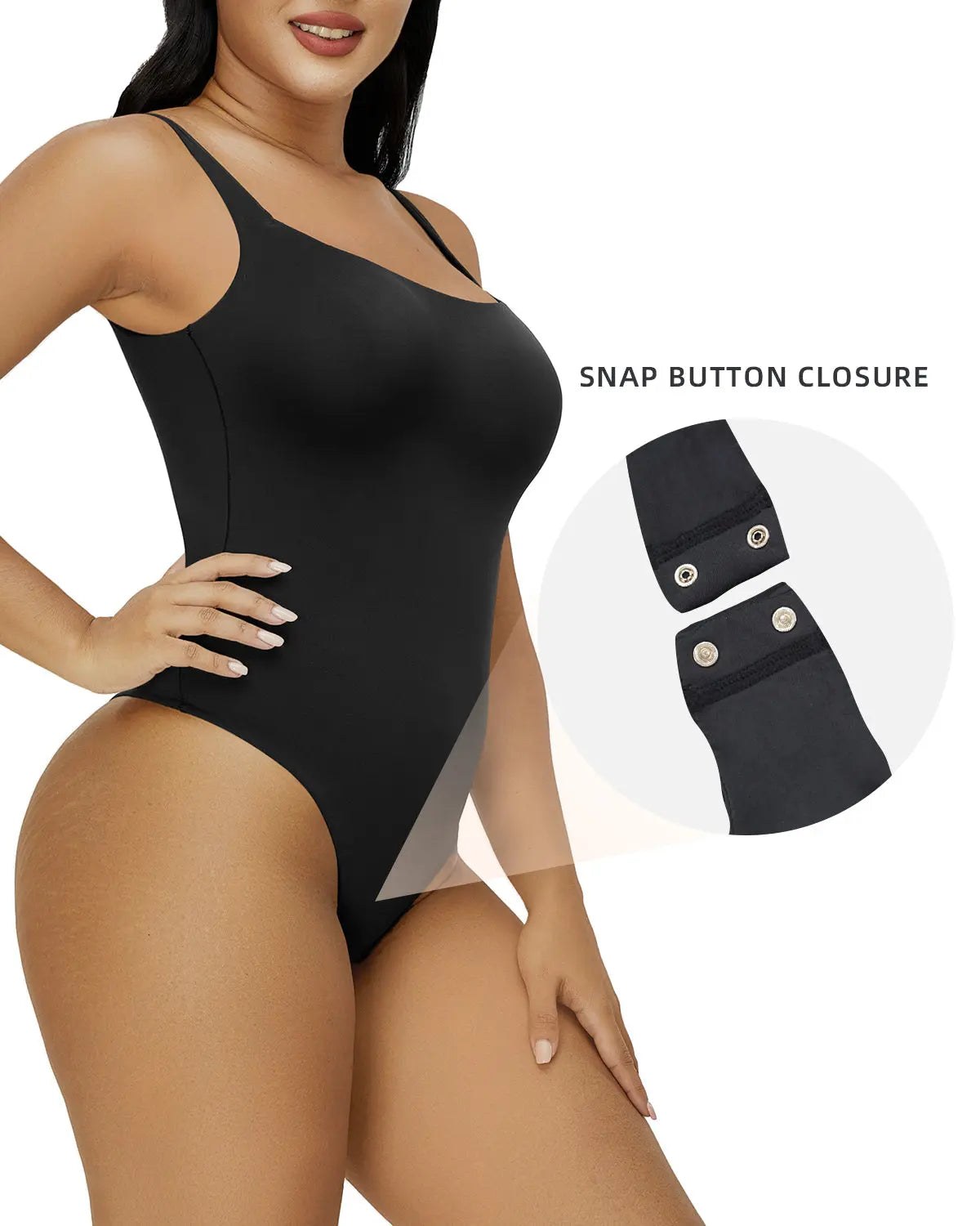 SHAPERX Second-Skin Feel Square Neck Cami Top Thong Bodysuit - SHAPERX