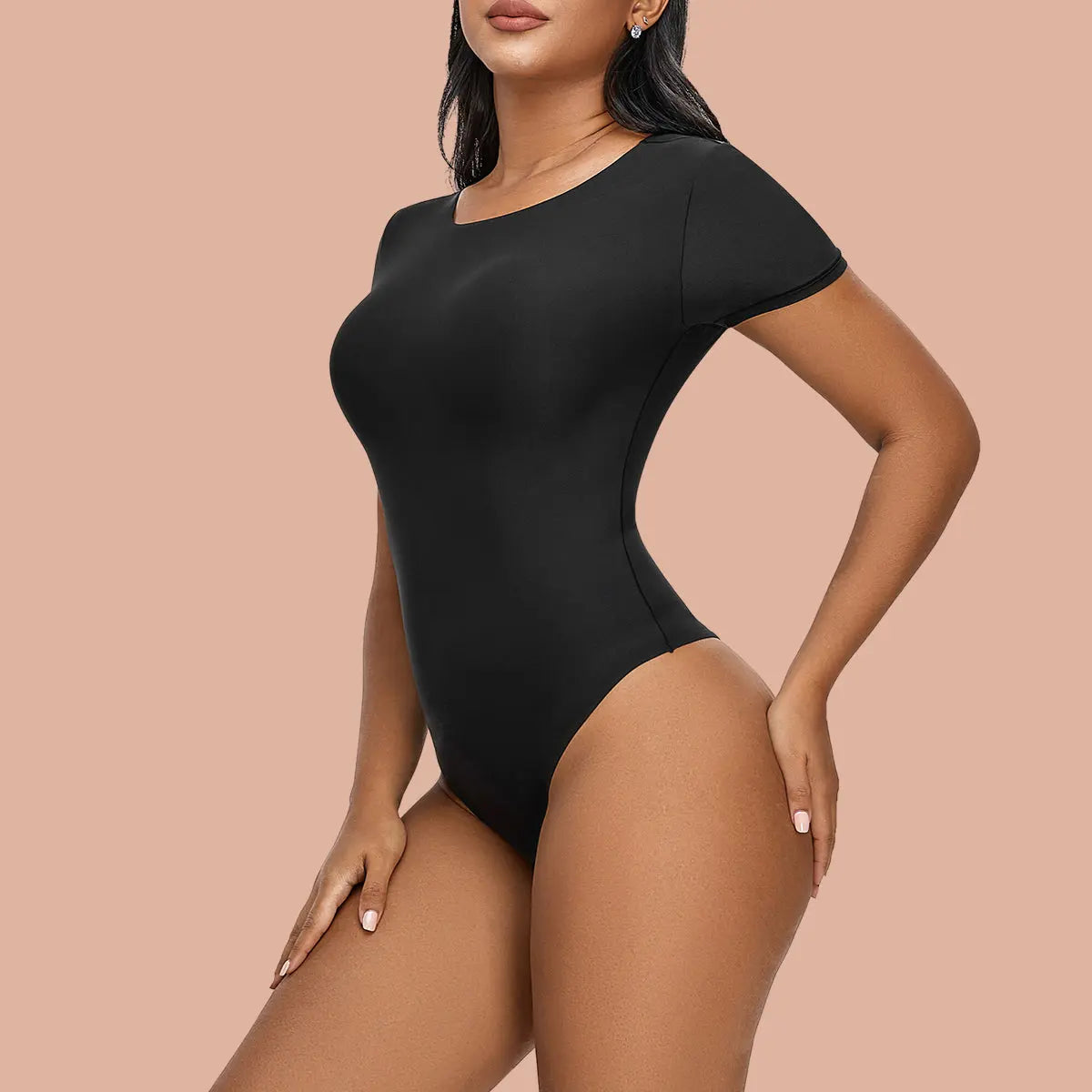 SHAPERX Second-skin Feel Crew Neck T-shirt Thong Bodysuit