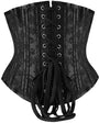 Black brocade underbust waist trainer corset back view with adjustable cord lacin