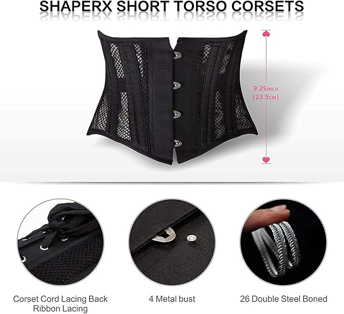 SHAPERX Mesh Corset Breathable Waist Trainer for Short Torso