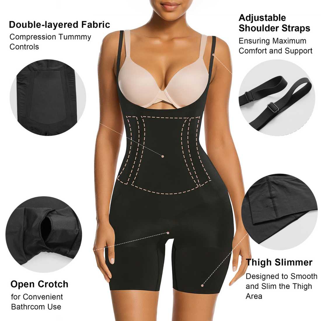 SHAPERX One-Piece Open-Bust Shorts Bodysuit | 360° Tummy Control & Butt ...