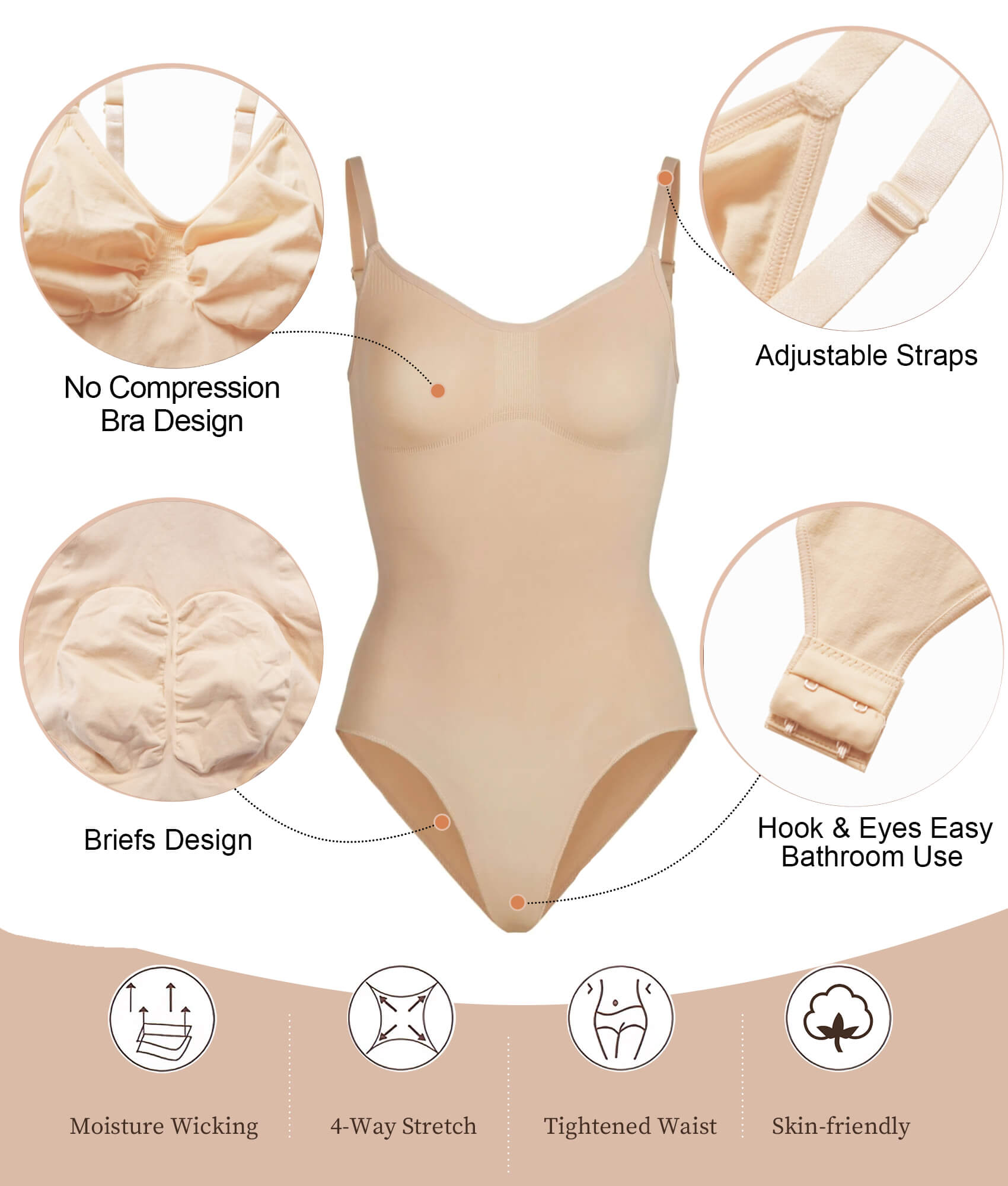 SHAPERX Seamless Bodysuit for Women Tummy Control Shapewear Sculpting Briefs Body Shaper