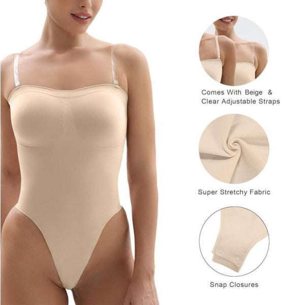 SHAPERX Seamless Thong Bodysuit with Removable Straps