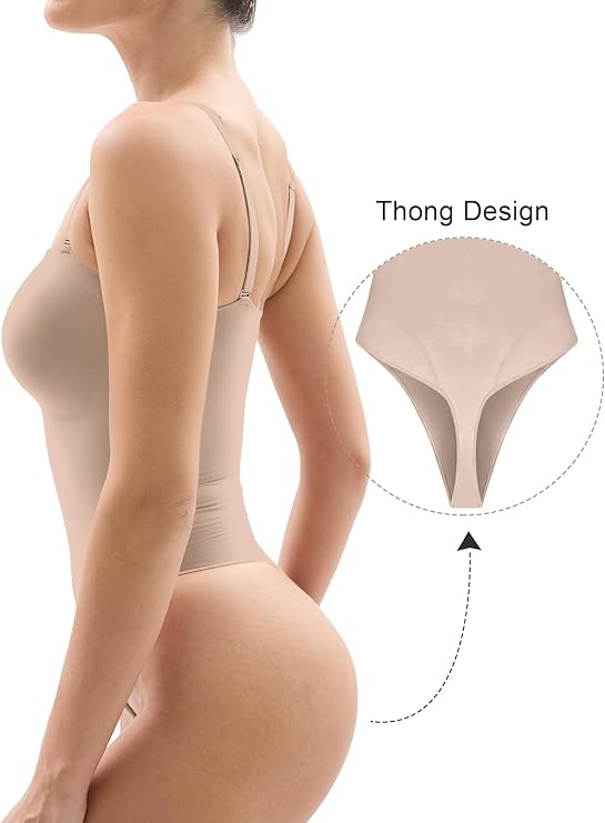 SHAPERX Strapless Bodysuit Tummy Control Seamless Thong Shapewear with Removable Straps