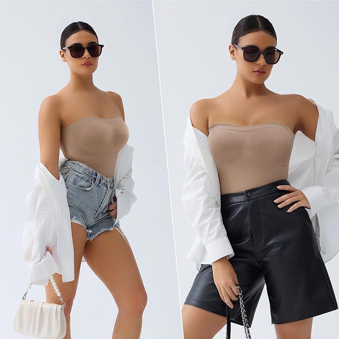 SHAPERX Strapless Bodysuit Tummy Control Seamless Thong Shapewear with Removable Straps